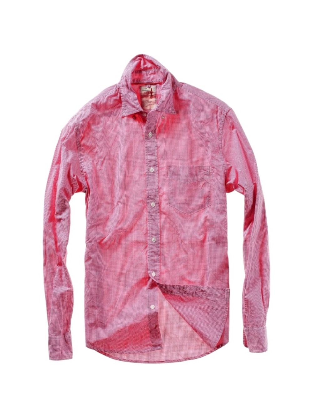 Relwen Micro Gingham Check Shirt Cranberry White Cotton Button Down Men’s Medium